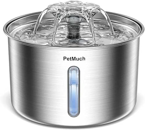 Fuente de agua para gatos de acero inoxidable, fuente automática de agua para mascotas de 102 oz3 L para gatos y perros pequeños, bomba