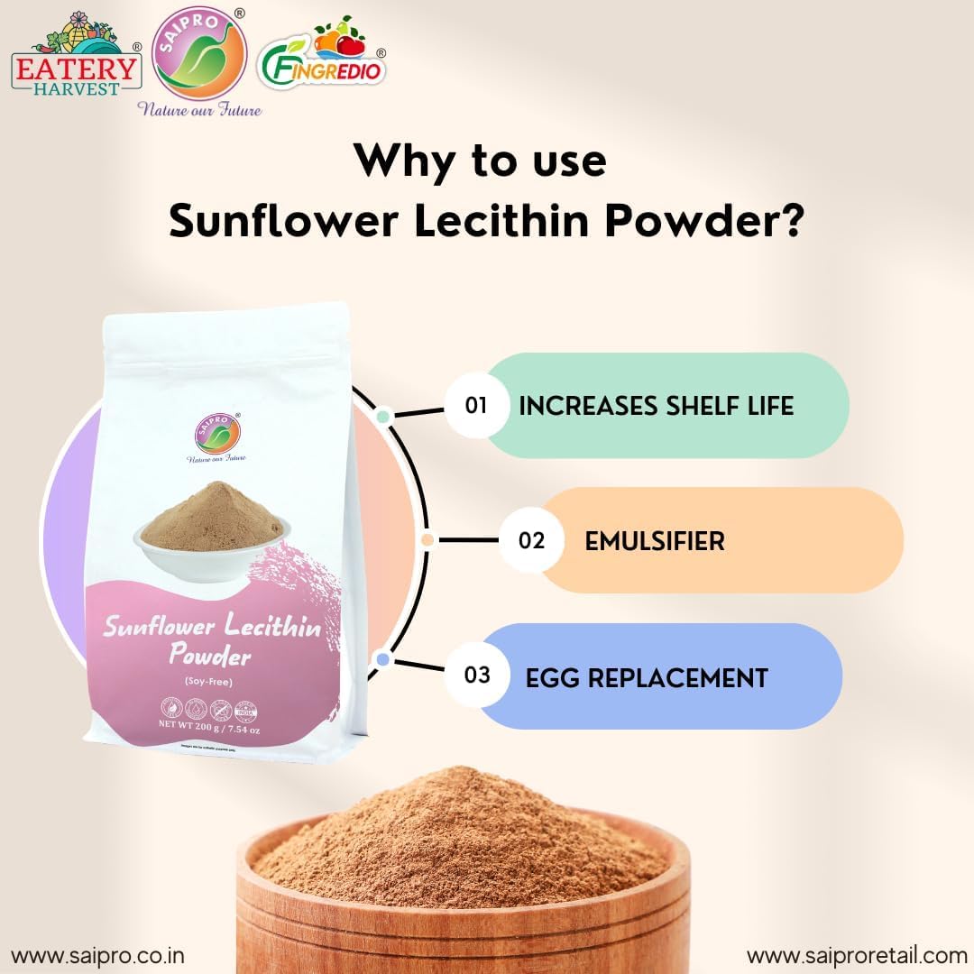 Saipro Sunflower Lecithin Powder, 200g, Non-GMO Natural Food Emulsifier & Stabiliser for Nutraceuticals, Beverages &Confectionery 1