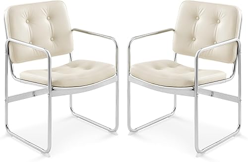 COLAMY Juego de 2 sillas de comedor modernas tapizadas con botones, de piel sintética, con patas de metal, color beige