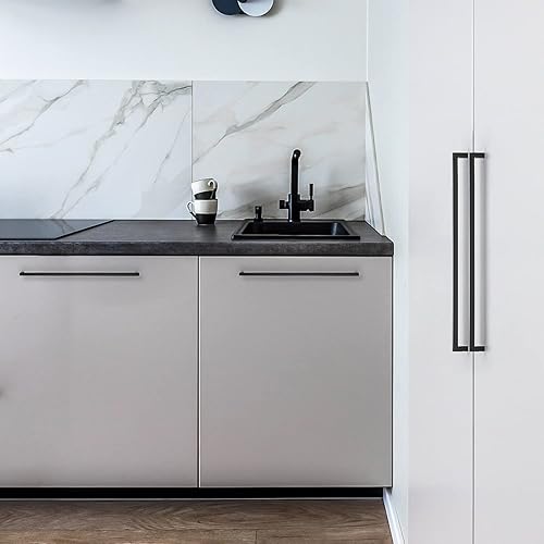 Miniatura 6 de Ravinte Paquete de 20 manijas cuadradas de gabinete de cocina de 18 pulgadas, color negro mate, tiradores de cajón negros, manijas de gabinete de