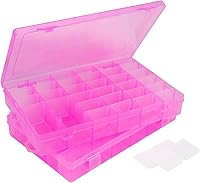 Vista 11 de Contenedor de Uñas Falsas, Cosics Caja de Almacenamiento de Arte de Uñas de Plástico Rosa Brillante con 36 Rejillas y Divisores Ajustables, Estuche