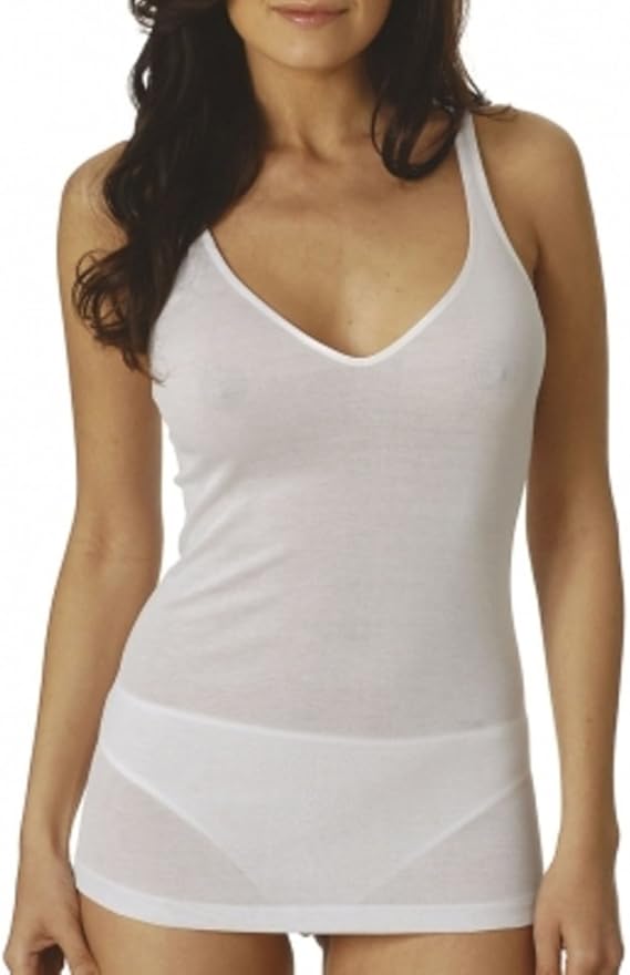 Canottiera Donna In Cotone Filo Scozia - Top Intimo Spalla Stretta BY SELINA Bianco/Nero - Foto 7