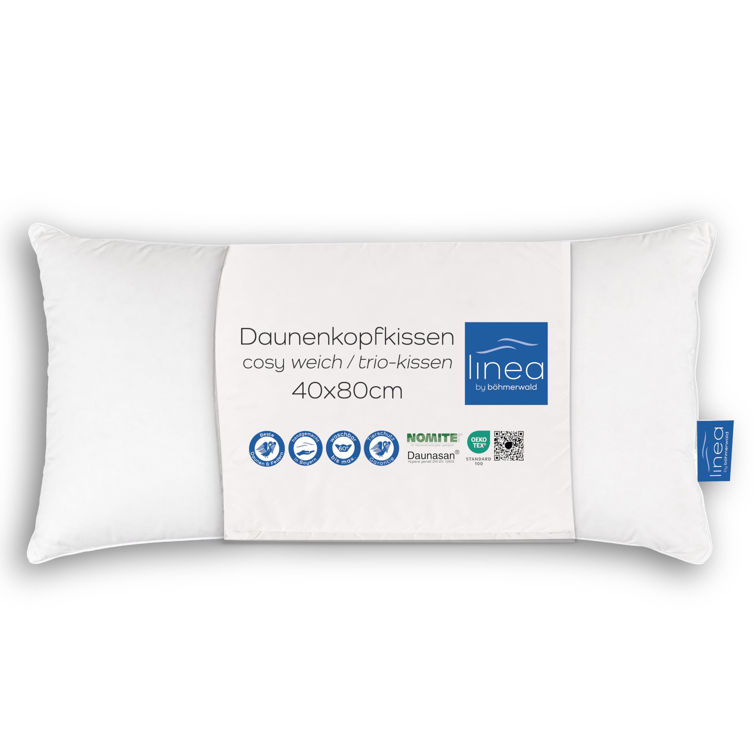 LINEA by böhmerwald - cosy - 3 Kammer-Kopfkissen weich, 40 x 80, Innen:100% Federn, Äußere Kammern:90% Daune/10% Feder, Allergiker geeignet, waschbar bis 60°C, in Deutschland produziert