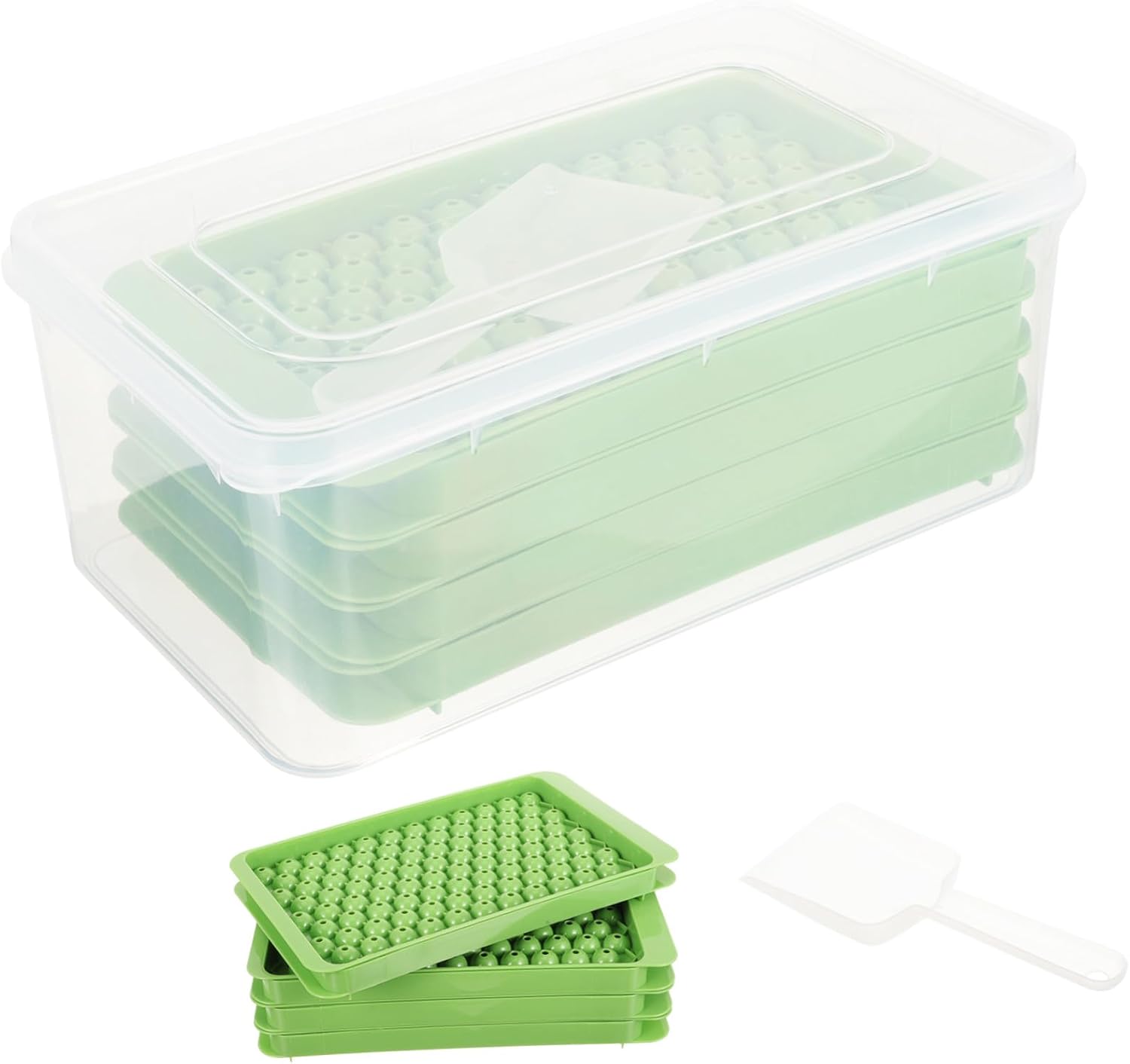 Uonlytech Compartment Round Ice Cube Mold with Lid and Scoop Plastic Ice Tray Container for Freezer for Cocktails and Beverages Portable and Reusable