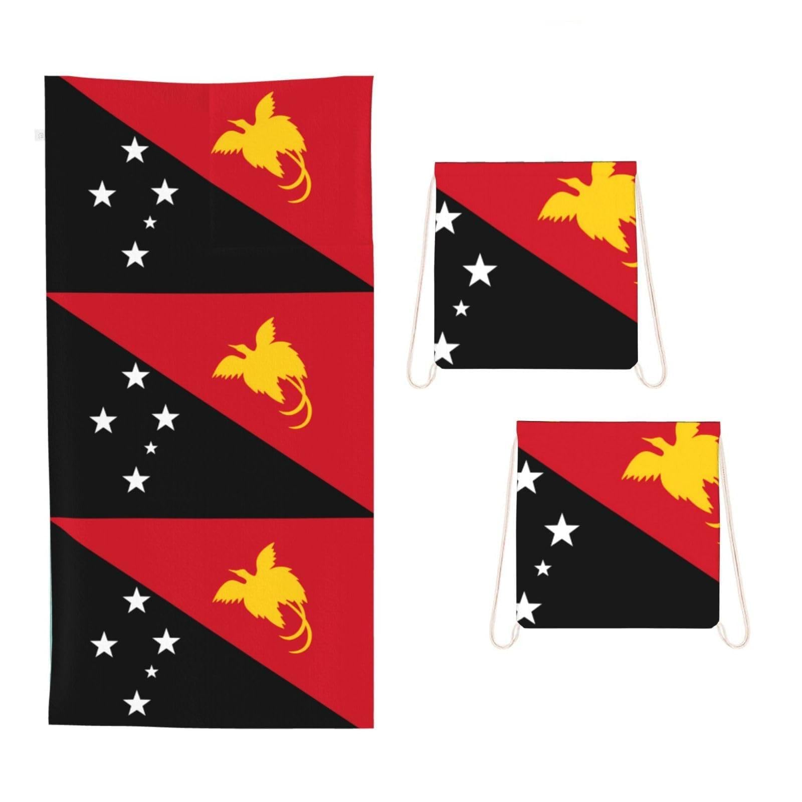 CNTDBU Flag of Papua New Guinea 2 in 1 Packable Towel Bag-Large Beach Towel with Stuff Sack, Super Absorbent Microfiber Travel Towel for Pool