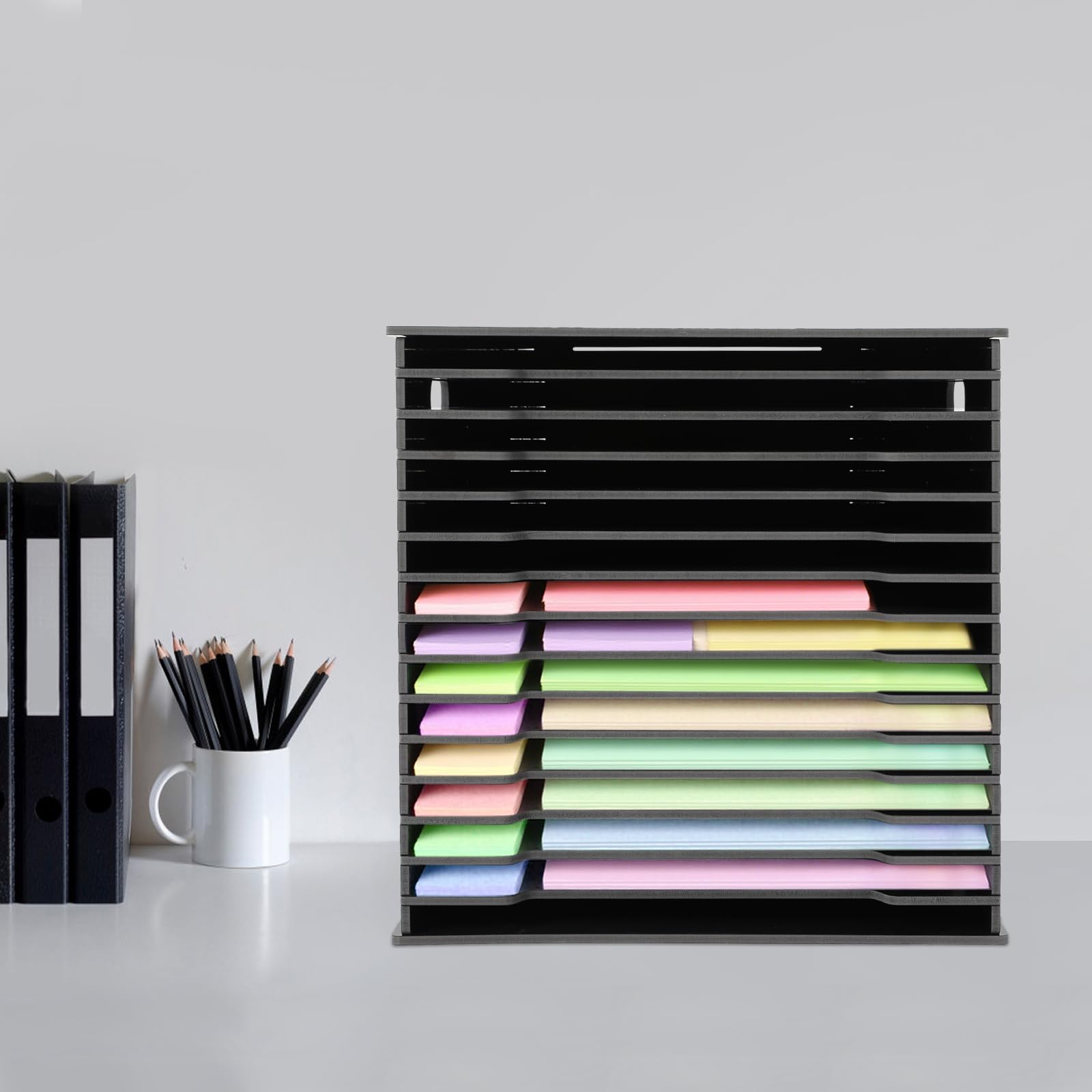 Organizer na papier do scrapbookingu z 15 poziomami, półka na biurko, półka na dokumenty, organizer na dokumenty, do domu, biblioteki, biura, 30,5 x 30,5 cm (czarny)