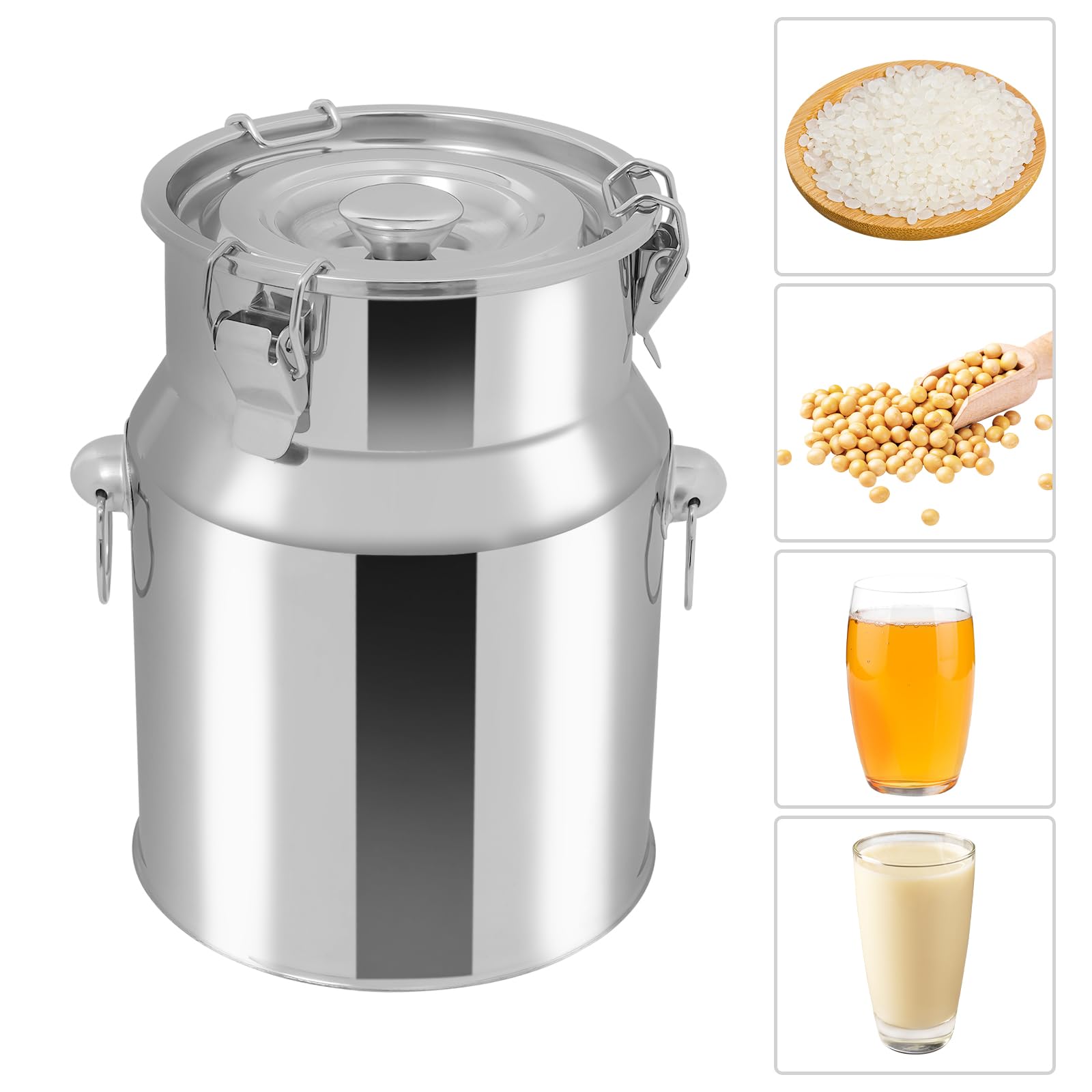 Jarra de leche de acero inoxidable de 5 litros, hermética (201) con cierre de cuatro puntos y junta de silicona, para leche, vino, aceite, zumo, almacenamiento de alimentos con gran capacidad para el
