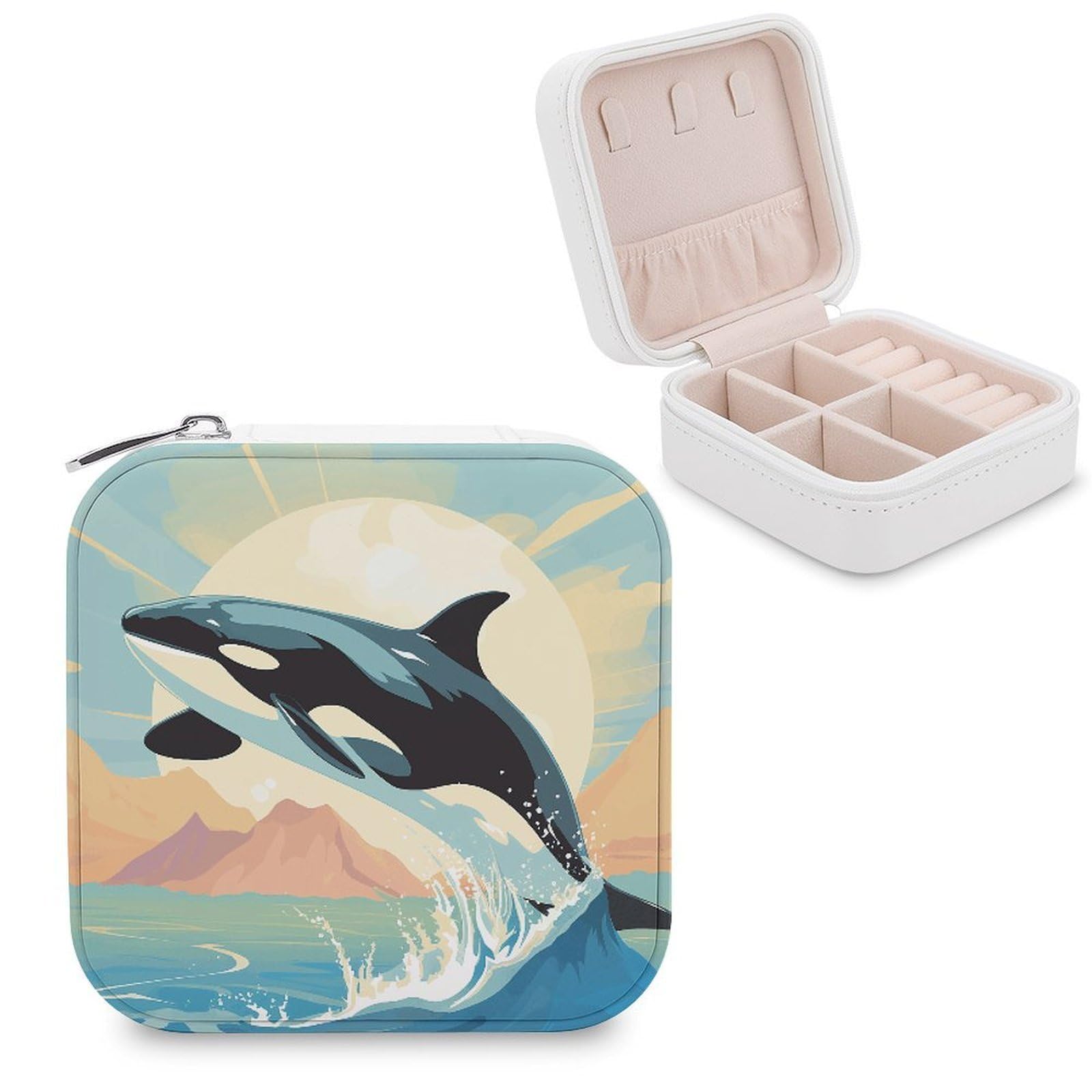 VstaDank Orca in The Sea Jewelry Box Beautiful Portable Ring Boxes Cute Large-Capacity Jewelry Case Jewelry Organizer for Mothers Gifts for Earrings Rings Hand Bracelet