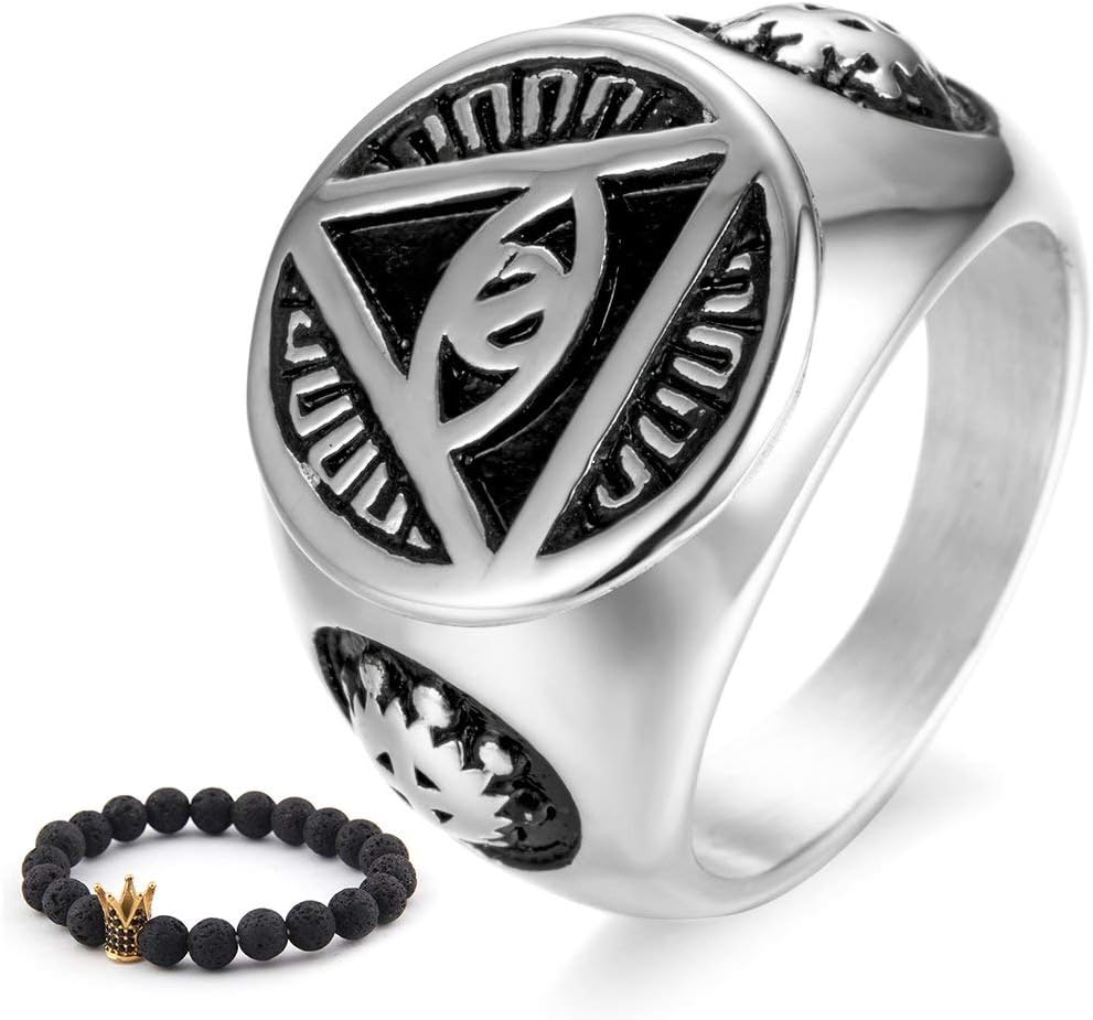 Anillo de Ojo de Providencia Illuminati de Acero Inoxidable