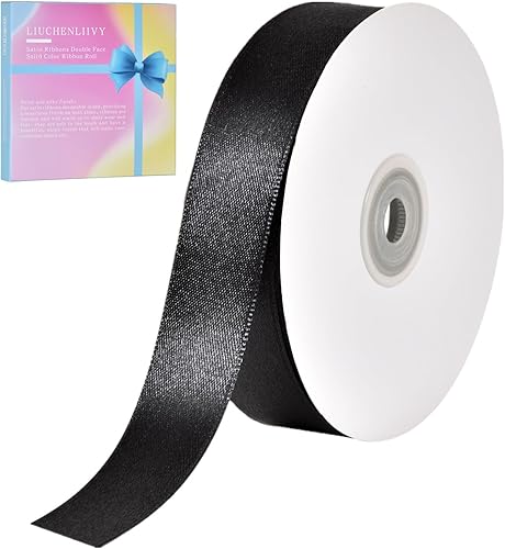 Cinta de satén negro de doble cara de 1 pulgada x 50 yardas de longitud para decoración de Navidad, cabello de bricolaje, vestido de fiesta,