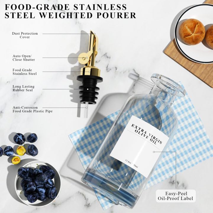 Miniatura 2 de Paquete de 2 dispensadores de aceite de oliva para cocina, dispensador de aceite de cocina de vidrio, juego de dispensador de aceite y vinagre con