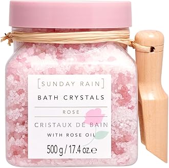 Sunday Rain Rejuvenating and Detoxifying Bath Crystals, Refreshing Bath Salts for Brightening Skin and Easing Tired Muscles, Infused with Soothing Rose Oil, Fresh Rose Petals Scent, 500g