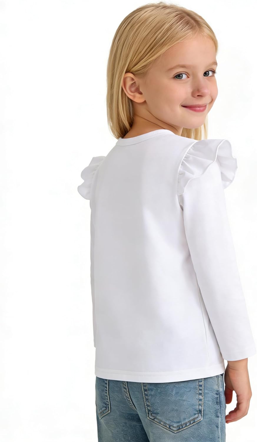 Magic Park 1-10Y Baby Girls Long Sleeve Ruffle T Shirt Toddlers Solid Color Tee Kids Casual Top Spring Fall Winter Blouse - Image 2