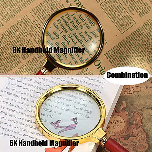 Magnifying Glass 6X + 8X Magnification Magnifier Handheld Magnifier For Science, Reading Book, Inspection.pack Of 2 (Gold) #TOP2