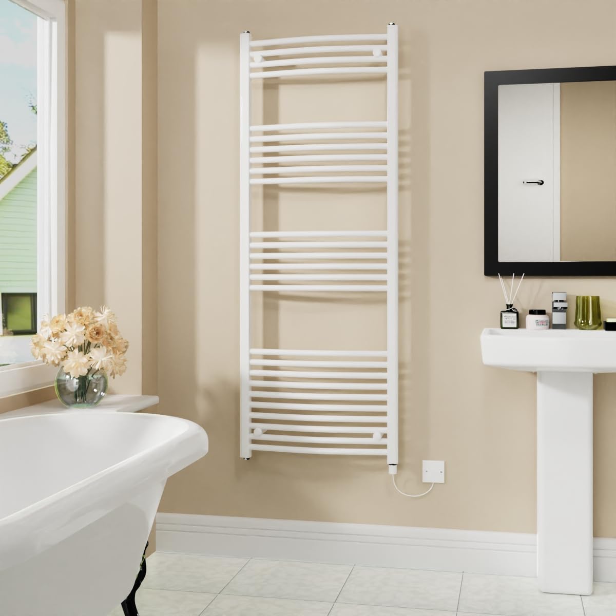 Warmehaus White Electric Heated Towel Rail Curved Bathroom Towel Radiator 1600X600mm - 800W