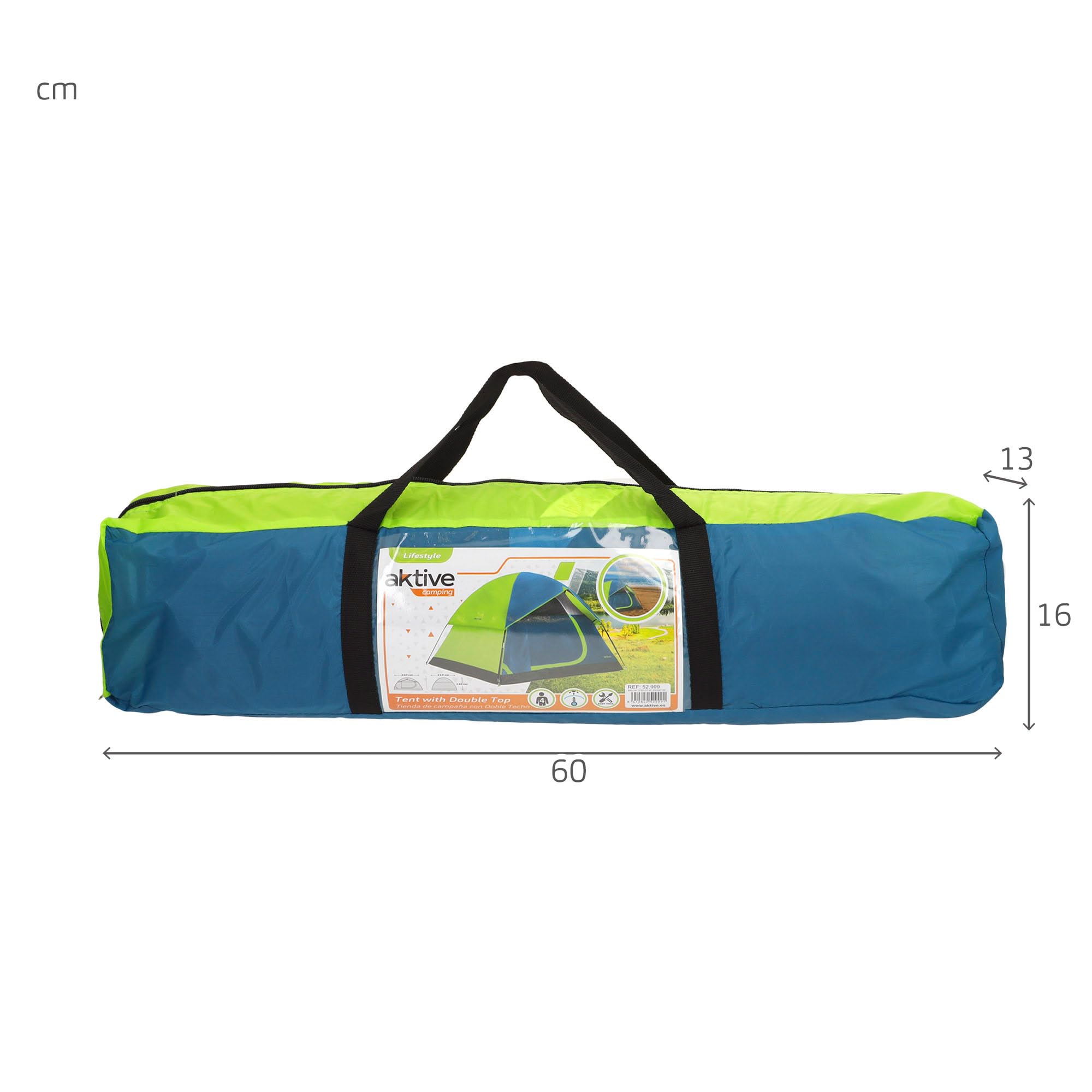 Aktive 52999 - Tenda igloo 4 uomini a doppio tetto | Dimensioni 240x210x130cm | Doppio tetto antipioggia, doppia porta con cerniera e zanzariera superiore | Tenda da campeggio