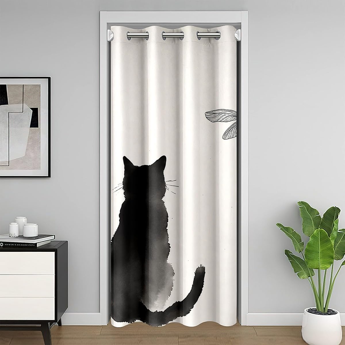 Feelyou Kids Cute Cat Doorway Curtain Privacy 1 Panel, 59"x80" Boys Girls Dragonfly 30%-50% Room Darkening Blackout Curtain Cute Kitten Print Door Cover Curtain Japanese Style