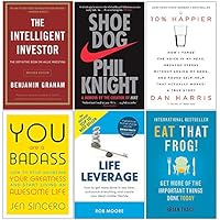 Intelligent Investor, Shoe Dog, 10% Happier, You Are a Badass, Life Leverage, Eat That Frog 6 Books Collection Set