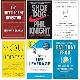 Intelligent Investor, Shoe Dog, 10% Happier, You Are a Badass, Life Leverage, Eat That Frog 6 Books Collection Set