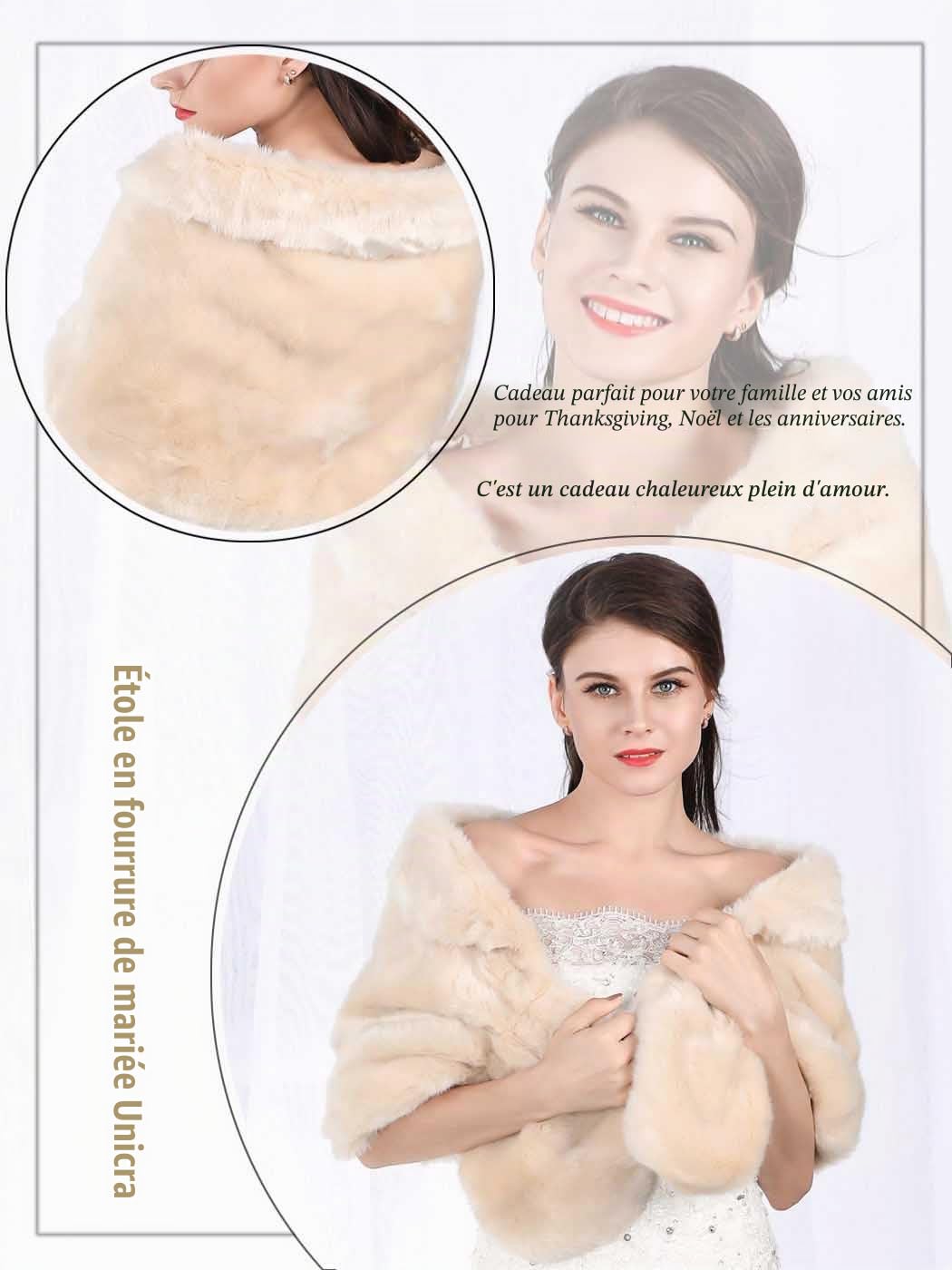 Unicra Châle et châle en fausse fourrure de renard pour femme - Marron - Pour mariée et demoiselles d'honneur