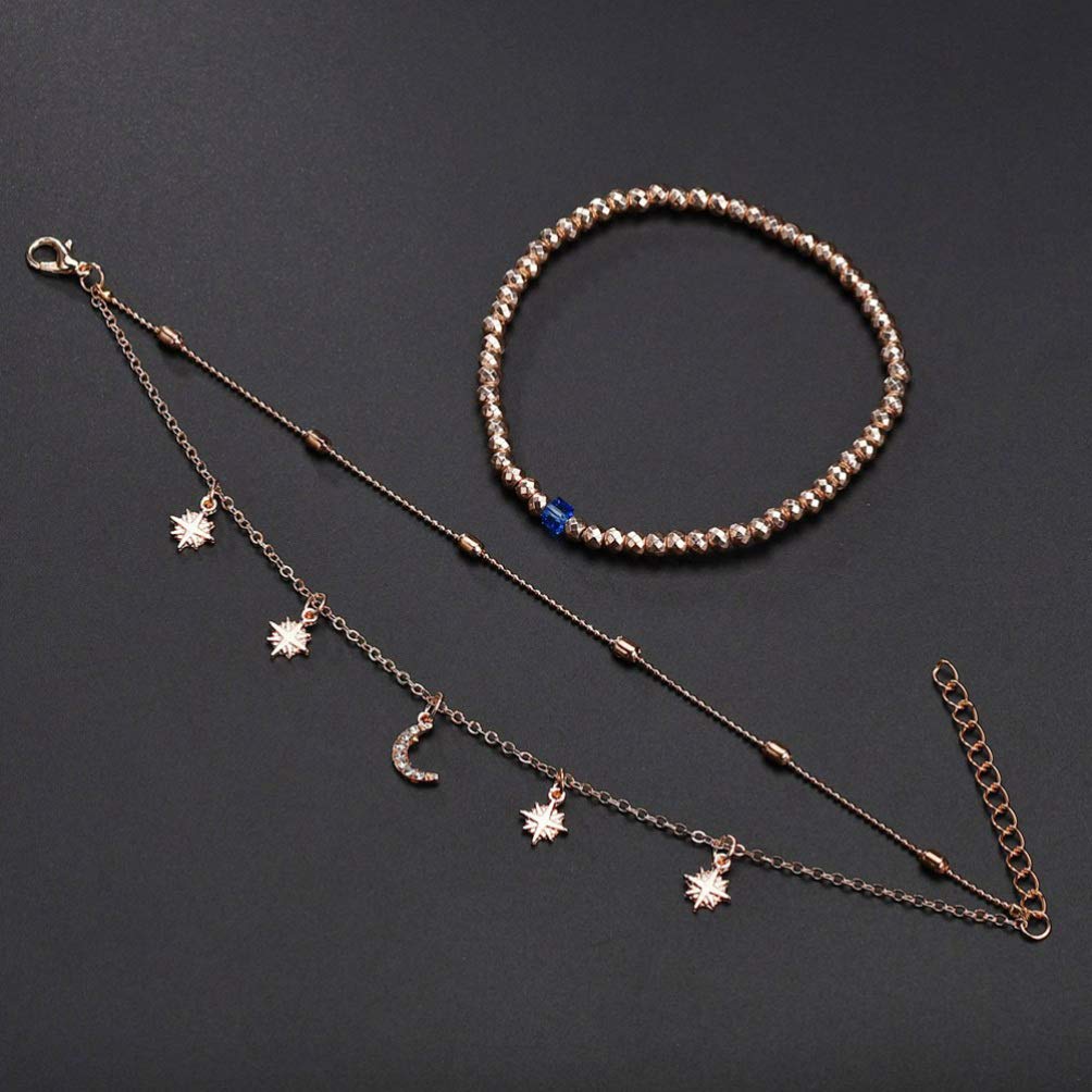 ciondolo 4 pezzi cavigliera multistrato luna stella perline cavigliera fatta a mano gioielli per piedi regali per donne ragazze creazione di gioielli