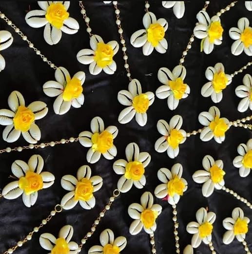 Flower Maang Tikka(Pack Of 10) Wedding | Baby Shower | Shaadi| Haldi | Mehandi | Party in Yellow Colour for Girls and Wome...