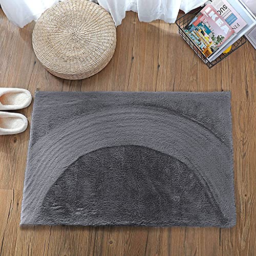 Image of Luxe Home Rabbit Fur Soild Bath Mat Super Soft, Anti-Slip, Washable, Rectangle, for Bathroom Door Mate, Bedroom Door Mats (Grey, 40x60 cm)