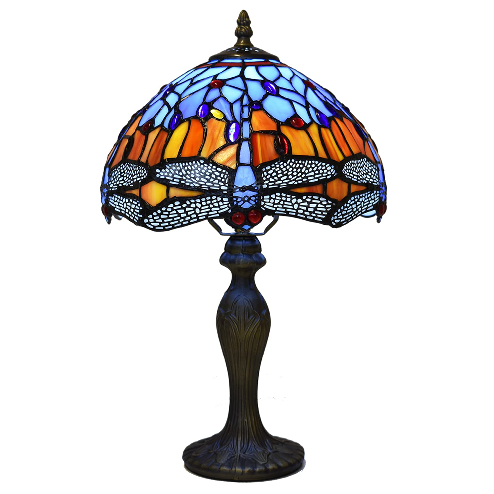 Auroh Multicolor Tiffany Lamps Antique Dragonfly Design Handcrafted Stained Glass Lampshade, Table Lamp For Living Room, Bedside Desk, Bedroom, Coffee Table (Tftl-1002)