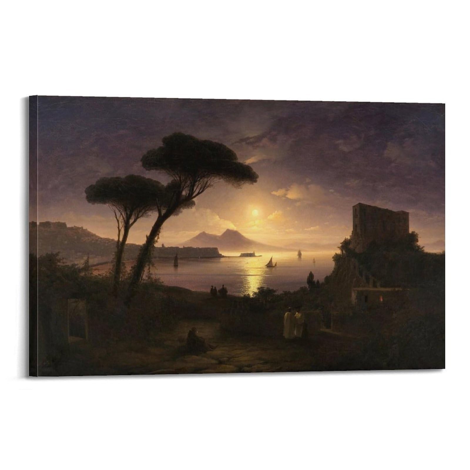 Ymxsdimds Frame-Style The Bay Of Naples At Moonlit Night By Ivan Aivazovsky Painting Poster Canvas Wall Art Decorative Picture Prints Modern Decor 24X36inch(60X90cm)