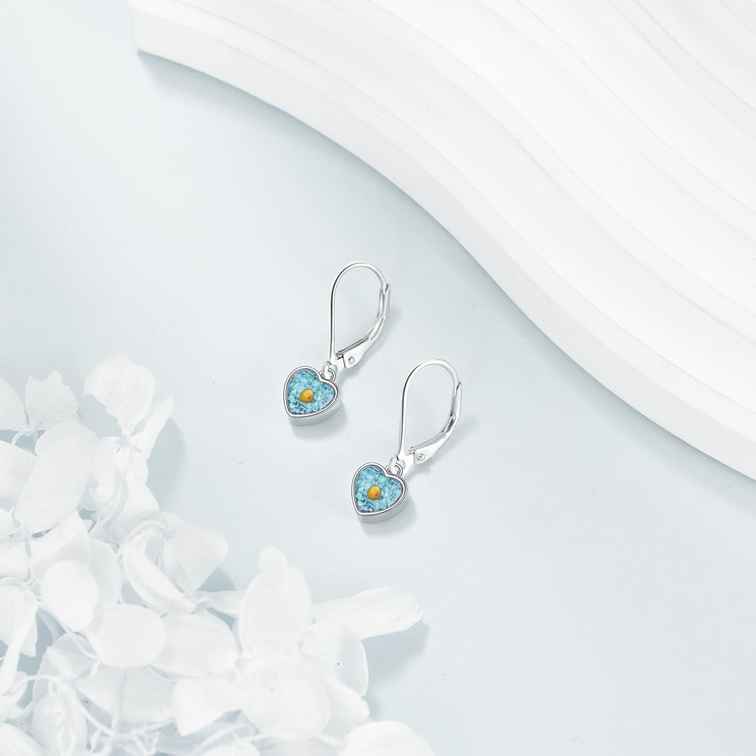 VONALA Turquoise Mustard Seed Earring 925 Sterling Silver Heart/Square/Teadrop Drop Dangle Earring for Women Gift for Her - Image 4