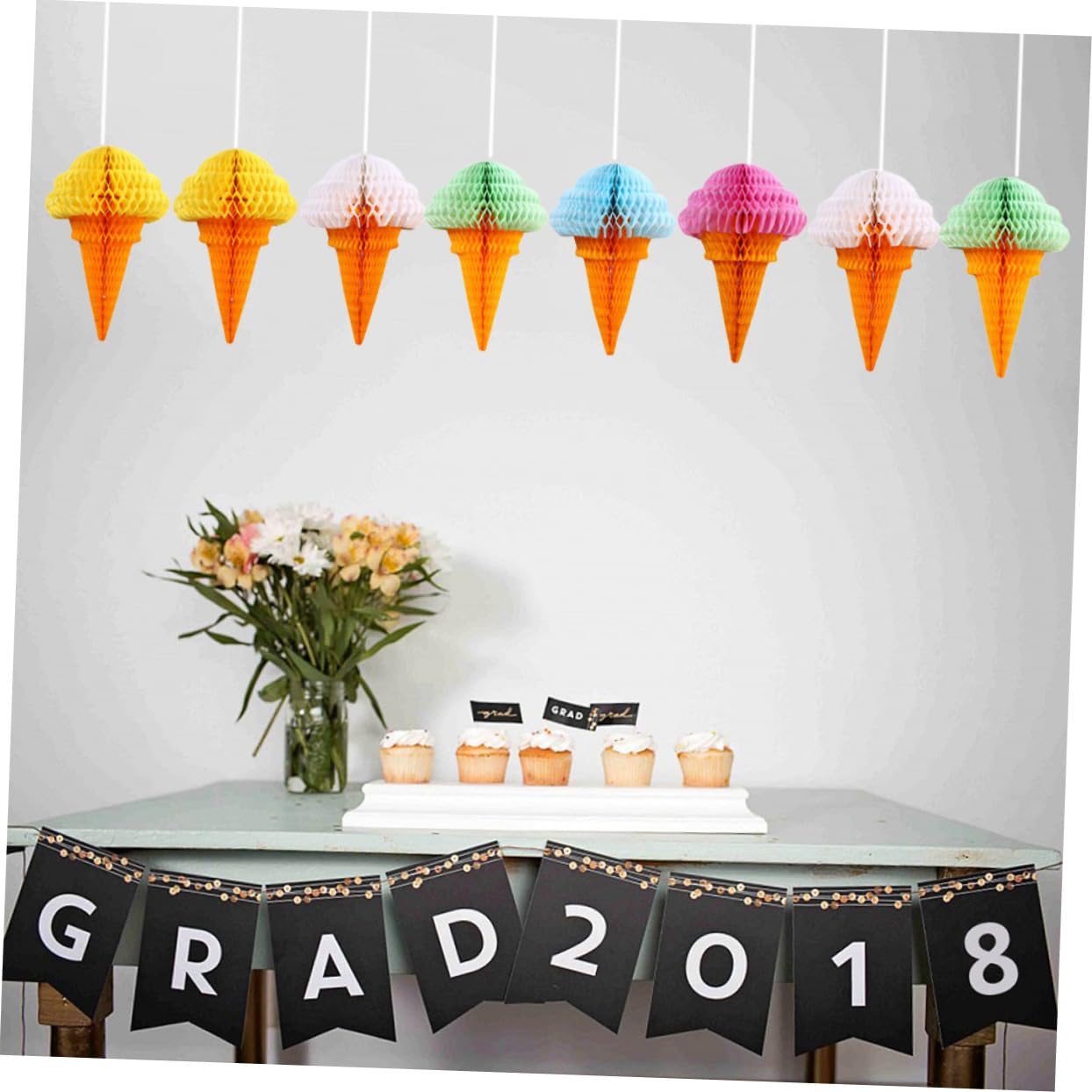12 Stk Eiskamm- Spielzeug Wimpelkette aus Lebensmittelpapier Eispapiergirlande -Banner party decoration party dekoration hängendes Papiereis Wabenpapierdekorationen