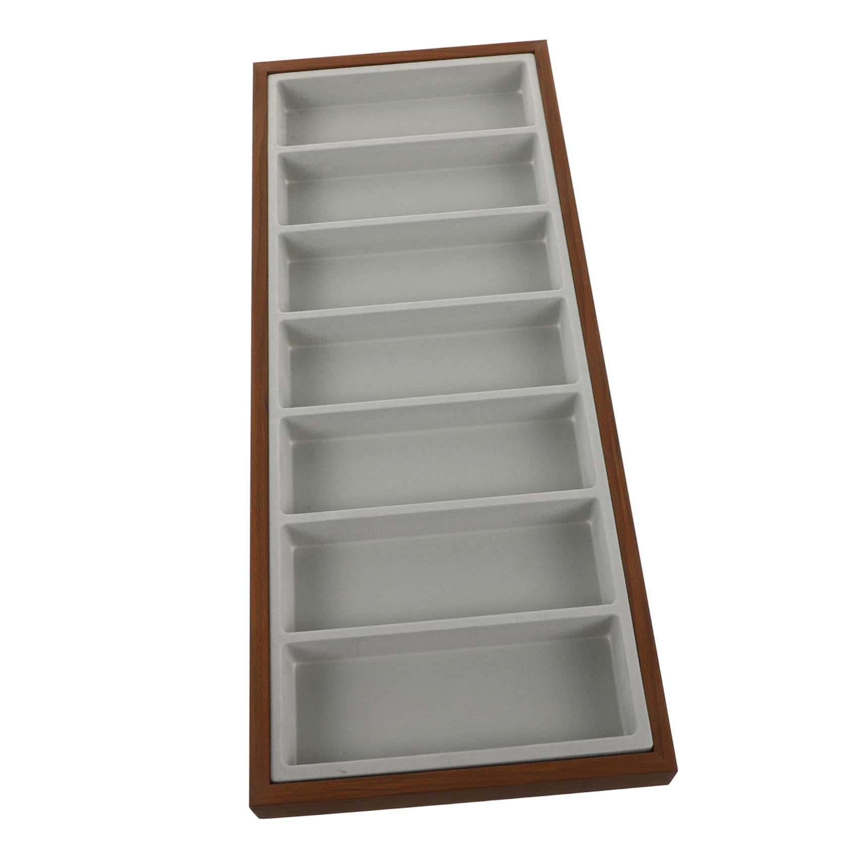 Supporto per Occhiali da Sole in Legno con 7 Scomparti e Rivestimento Grigio, Multiuso per Casa e Negozio, Design Artigianale Eccellente