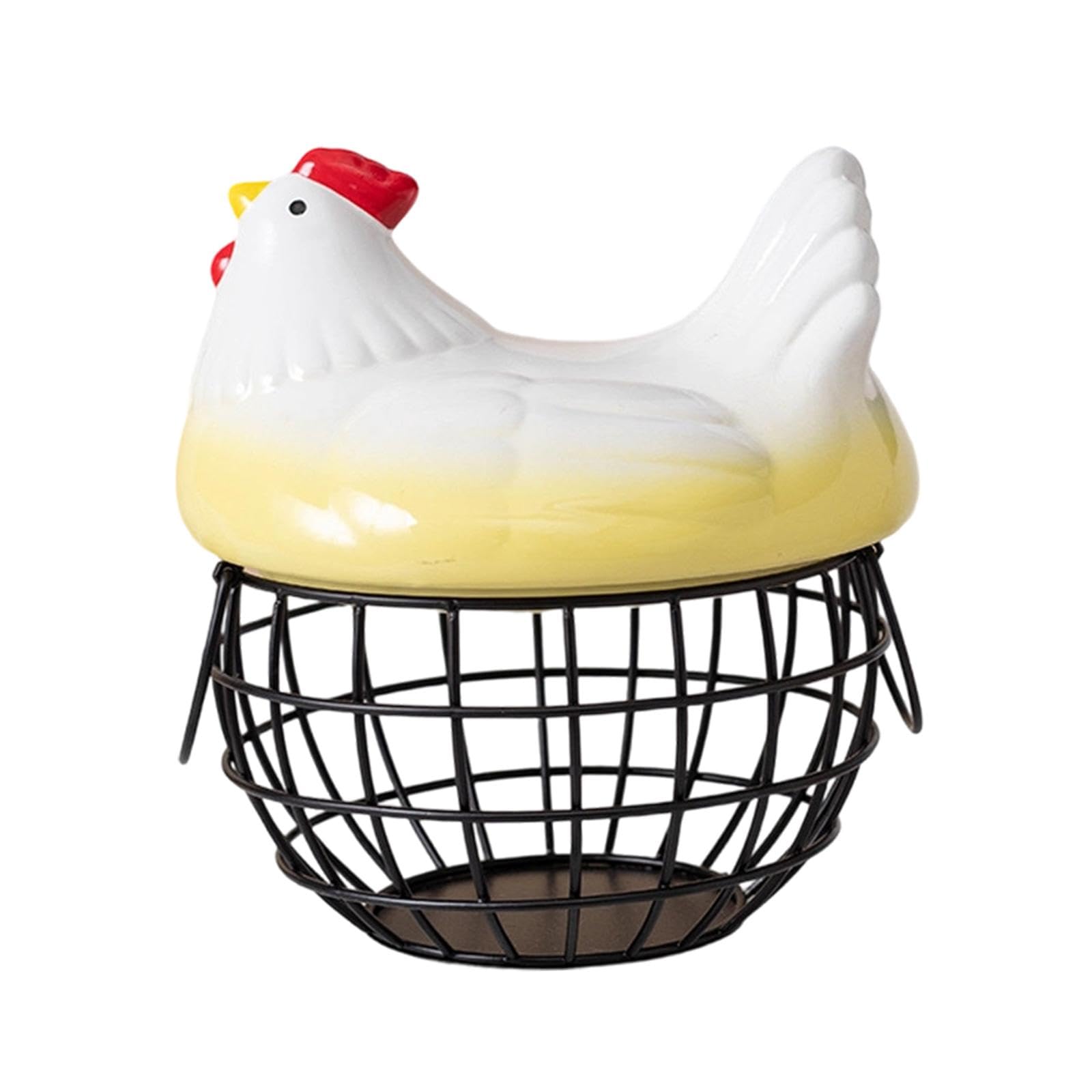kowaku Cesta para Huevos de Organizador de Encimera Recipiente de Metal con Tapa Decorativa Capacidad Amplia Adecuado para Uso en Despensa, Negro Amarillo, Individual