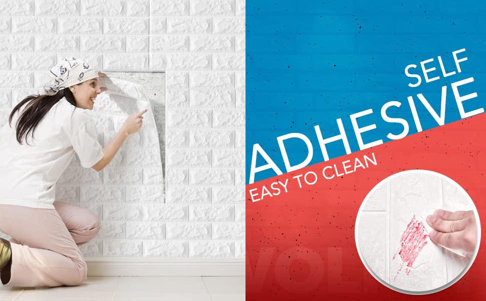 Image of CVD 3D PE Foam Self-Adhesive Wall Stickers | White Wallpaper for Home, Hotel, Living Room, Bedroom & Cafe | DIY Decorative Panel (70 x 77 cm, Approx. 5.8 Sq. Feet, 1 Piece)