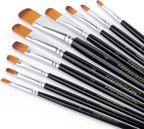 Miniatura 6 de Transon Juego de 10 pinceles sintéticos Filbert para acuarela acrílica, gouache, pintura artística y pintura corporal