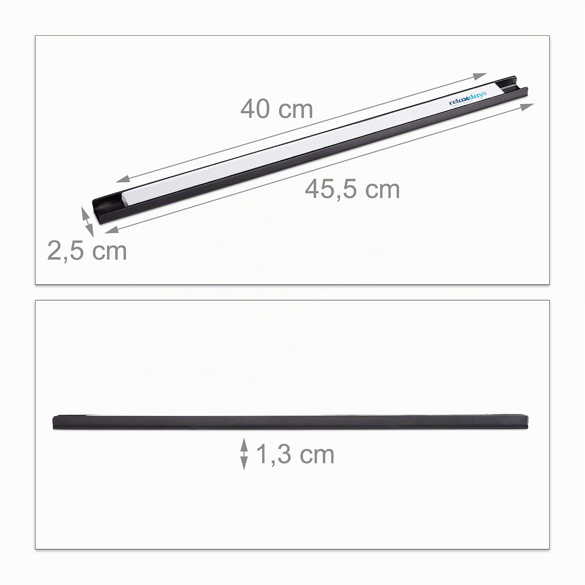 Relaxdays Bande magnétique, Jeu de 3, pour Outils, Tringle magnétique, Atelier, Garage, Bureau, 45 cm de Long, en Acier, 1 unité, Noir, Blanc