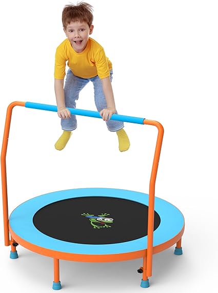 3FT Foldable Kids Trampoline, 36'' Indoor & Outdoor Mini Trampoline for Toddlers, Max Capacity 220 LBS, Adjustable Handlebar, Quiet & Safe Design