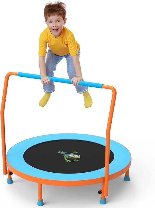 3FT Foldable Kids Trampoline, 36'' Indoor & Outdoor Mini Trampoline for Toddlers, Max Capacity 220 LBS, Adjustable Handlebar, Quiet & Safe Design