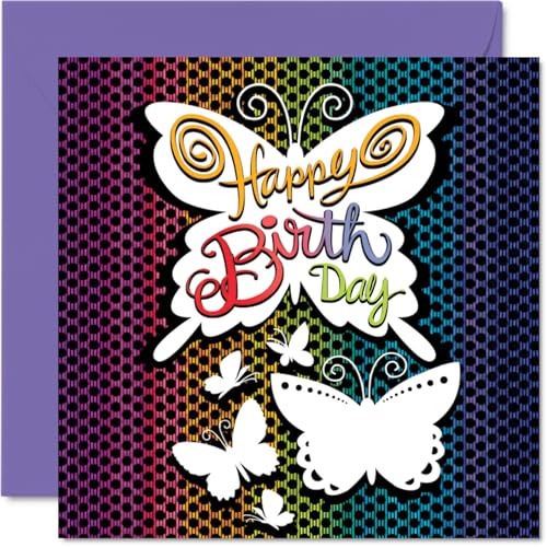 Carte d'anniversaire papillon arc-en-ciel pour femmes