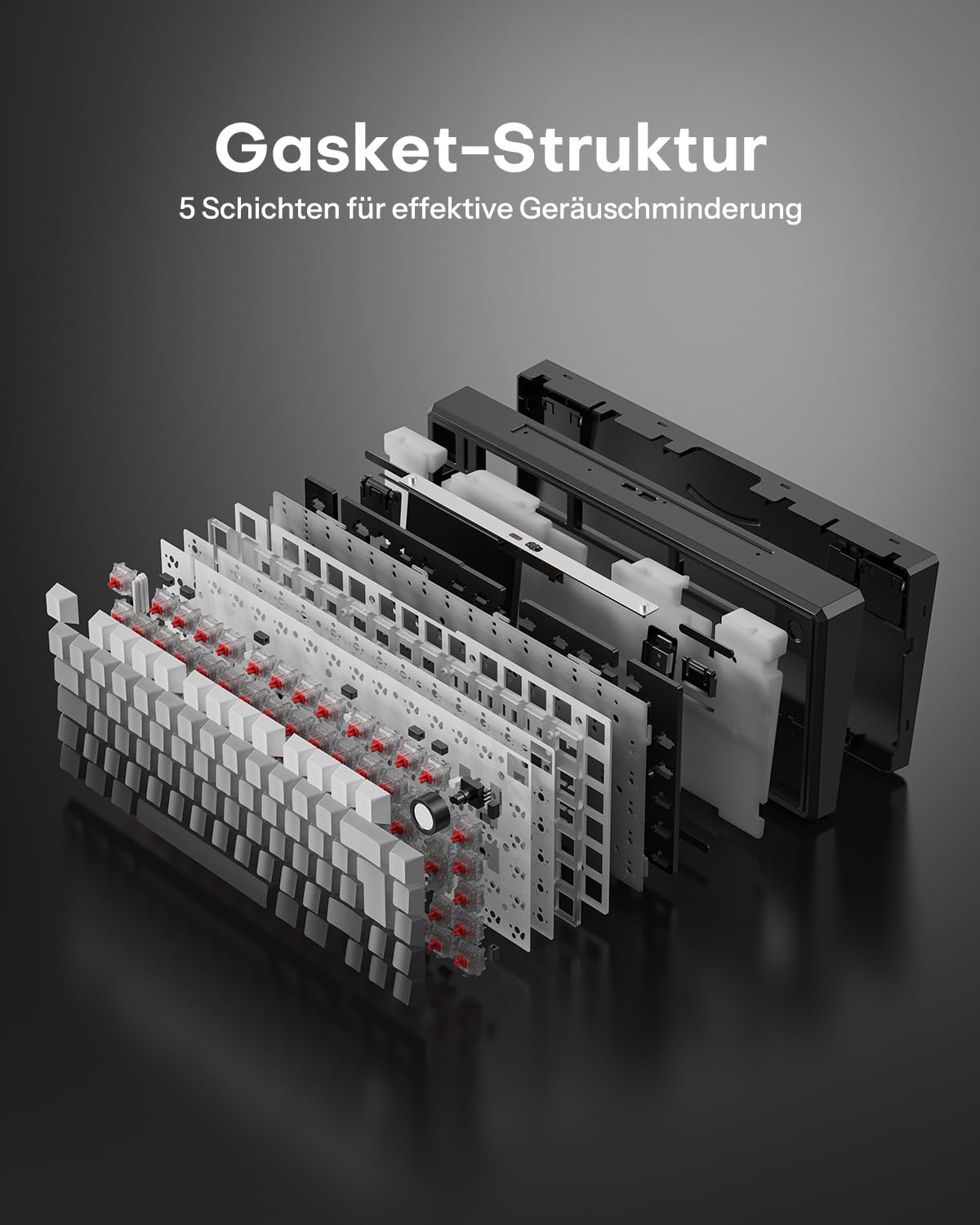 OMOTON 75% Mechanische Gaming Tastatur Kabellos, ISO QWERTZ, BT/USB-C/2,4GHz, Hot-Swap, QMK VIA Custom, 4000mAh Akku, RGB & Fünfschichtige Polsterung Struktur, MK212 Keyboard für Büro & Gaming