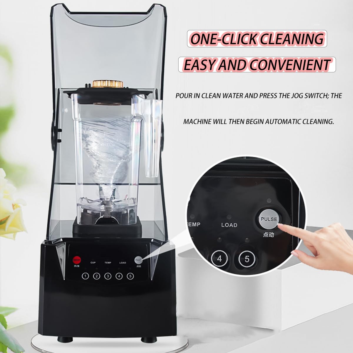 Blender do lodu do mrożonych napojów - 2600W z dźwiękoszczelną pokrywą, inteligentnym panelem, 6-ostrzową konstrukcją do smoothie, orzechów, lodu i owoców