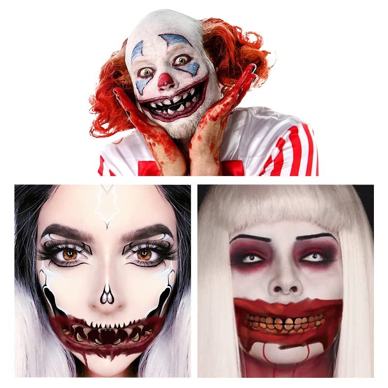 Miniatura 2 de 12 tatuajes faciales de Halloween – Tatuajes temporales de cara de Halloween aterradores 2023 para adultos, mujeres y hombres, calcomanías de