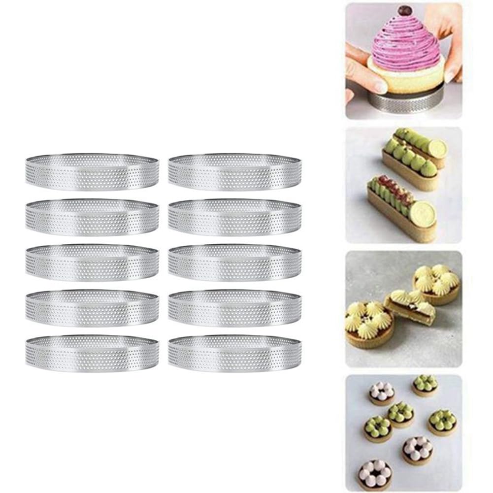 10 Moldes Circulares para Tartas de 15 cm con Agujeros, de Acero Inoxidable, para Tartas de Frutas, Pasteles, Mousse, para Repostería de Cocina.