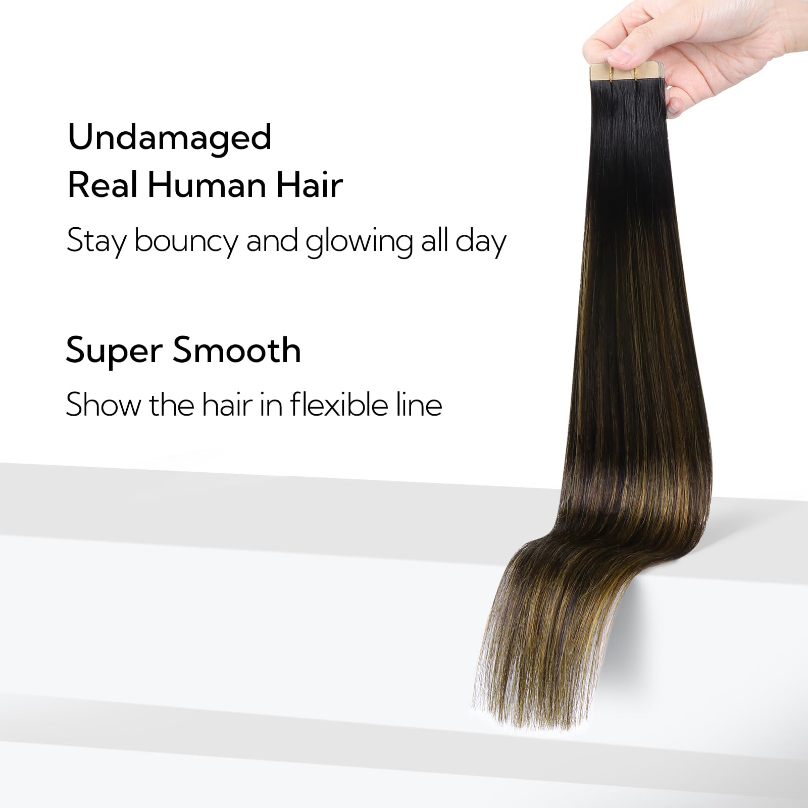 HOTBANANA Extension Capelli Veri Biadesivo, Nero Naturale Misto Marrone Extension Biadesive Capelli Veri Lisci 35cm 20pcs Remy Tape in Hair Extensions 50g