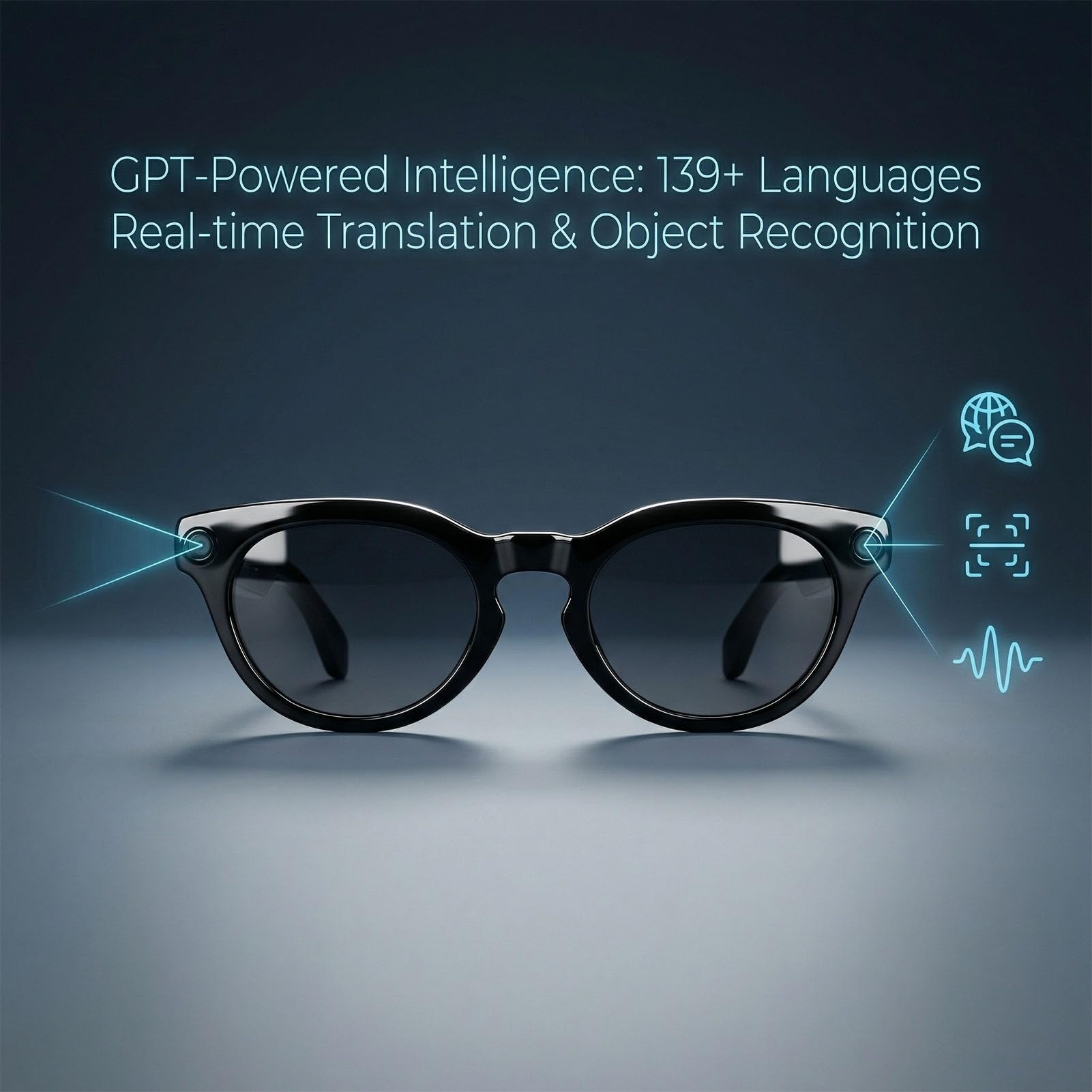 Gafas Inteligentes con Cámara, Grabación de Video HD 8MP, 1200P Antivibración, Traducción en Tiempo Real 139 Idiomas, Reconocimiento de Objetos, Audio Abierto, (Gafas de Sol)