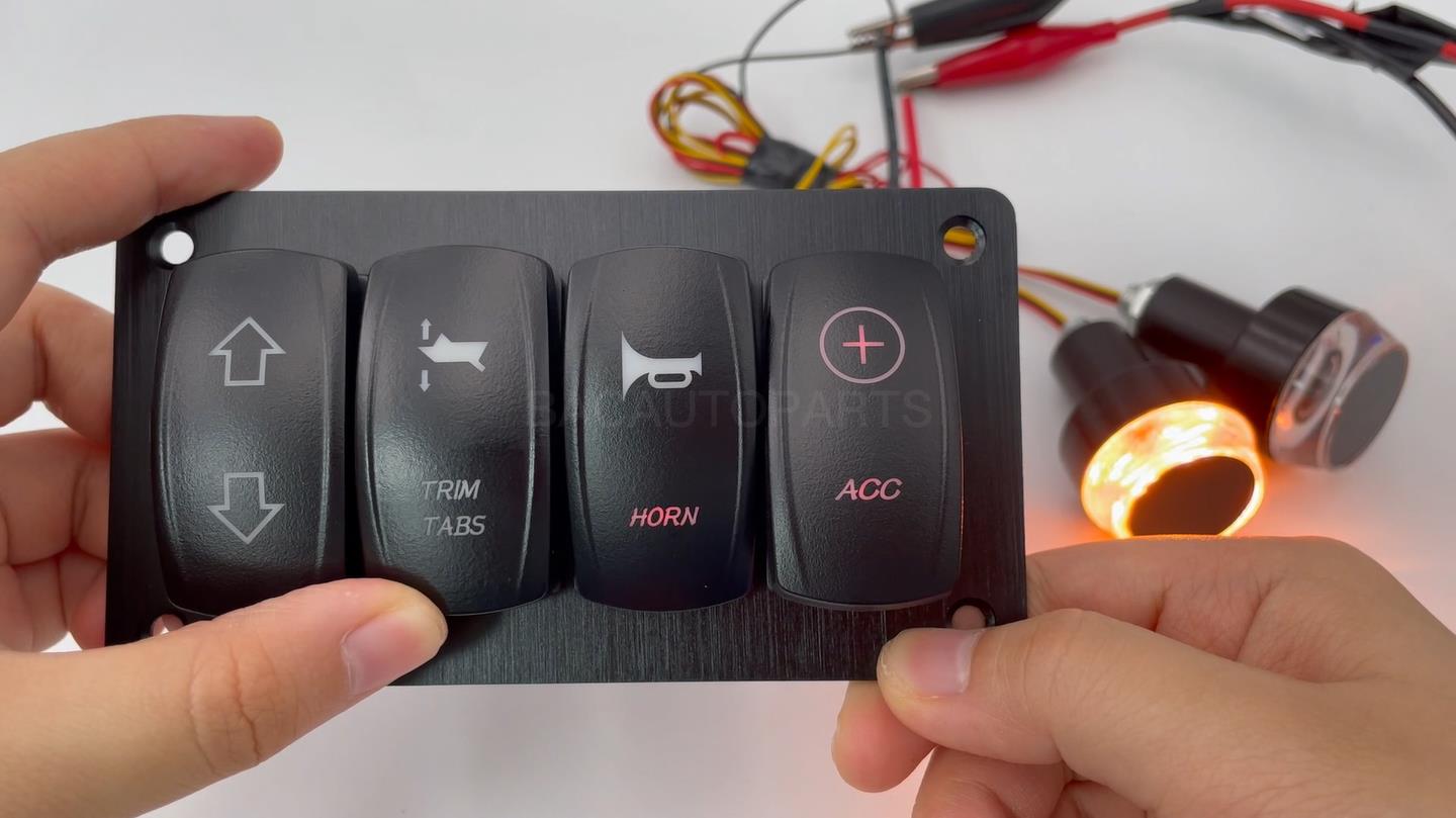 Image of 4 Way Customizable Red Marine Boat Rocker Switch Panel with Aluminum Mounting Housing Pre-Wired Toggle Switch Panel for Car Truck Jeep Van Lorry Pickup RZR Dash Waterproof 12V 24V