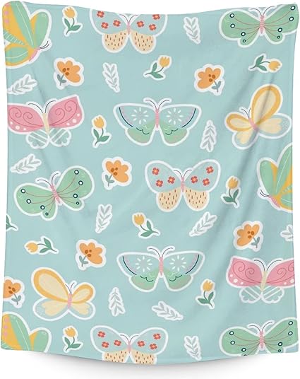 Butterfly Blanket Gifts - 30"x40" Cute Throw for Women, Girls - Green Soft Fuzzy Blankets for Couch & Office