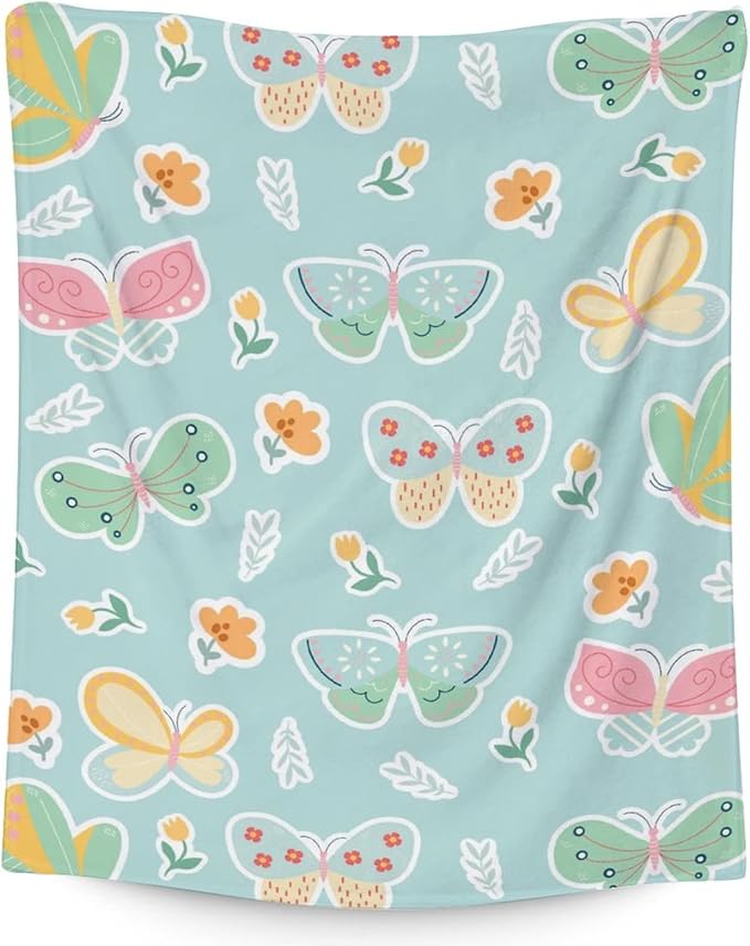 Butterfly Blanket Gifts - 30"x40" Cute Throw for Women, Girls - Green Soft Fuzzy Blankets for Couch & Office
