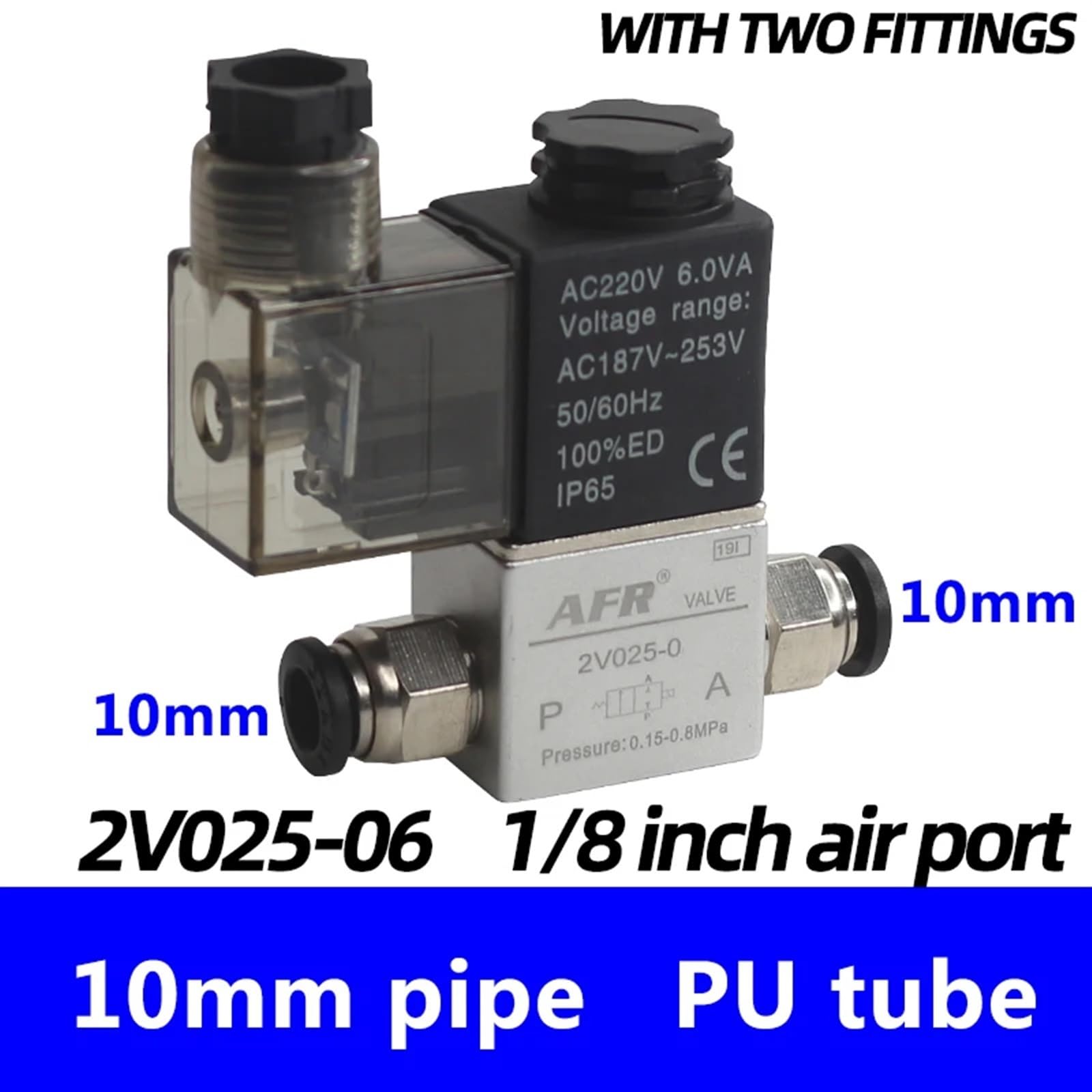 2V025-08 dc12v 24v 220v 2V025-06 Válvula solenoide de Aire neumática de 2 Posiciones y 2 Puertos Normalmente Cerrada Válvula magnética de Aire neumática | 2v025-06 10mm