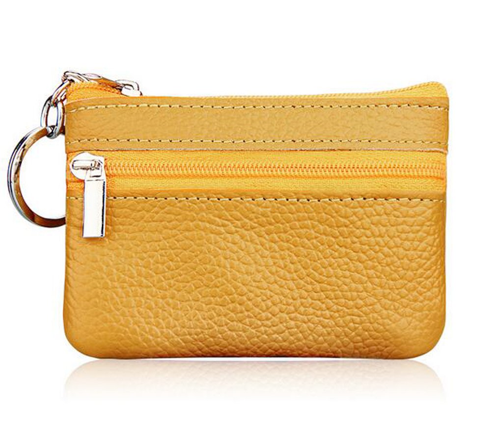 iToolai Women's Leather Small Coin Purse with Key Ring, Mini Zipper Card Holder Wallet, Yellow